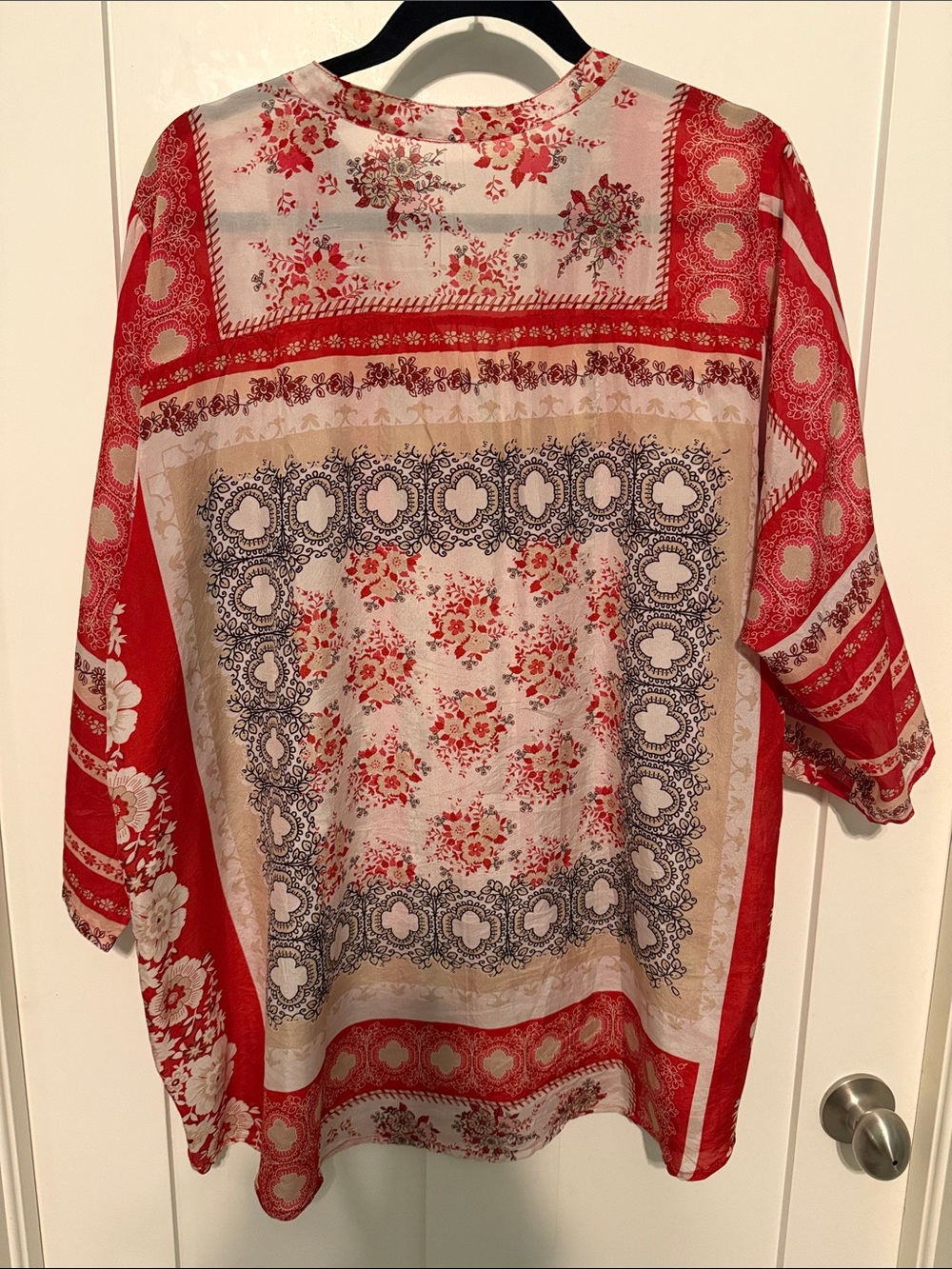 Johnny Was 100% Silk Cream and Red Floral Blouse - Picture 4 of 6
